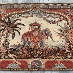 French Pictorial Tapestry: Vintage Elephant Wall Hanging (103x66 cm)