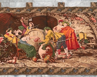 アンティークフランスタペストリー：絵画的風景、中世の装飾（85 x 48