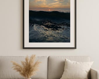 Ocean Sunset Printable Wall Art, Coastal Beach Photography Print, Digital Download, Boho Living Room Decor