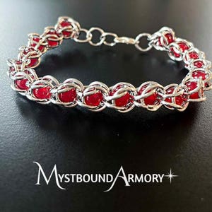 The Conduit – Captured Bead Chainmail Bracelet | Fantasy Jewelry | Handmade Aluminum Chainmail | Sorcerer-Inspired Bracelet