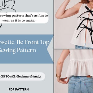 Rosette Tie Front Peplum Top Sewing Pattern: Women&#39;s Sizes XS-5XL (PDF Pattern A4/US Letter)