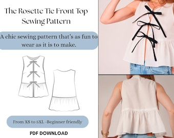 Naaipatroon rozet stropdas peplum aan voorkant: XS-5XL (pdf-download A4/US Letter)