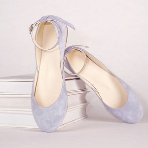 Light blue wedding flats, my something blue bridal shoes, ankle tie shoes, rounded toe ballet flats・Avia in Light Blue