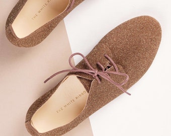 Gold Derby Shoes Leather Oxford Shoes Gold Flat Shoes Saddle Shoes in Goldamira in Gold Sparkle Etsy