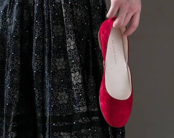 Ruby Red Ballet Flats, Nubuck Leather Shoes, Comfortable Flats, Minimalist Shoes・Thea in Ruby Red Nubuck