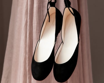 Chaussures Mary Jane en velours noir, ballerines noires Avia en nubuck noir