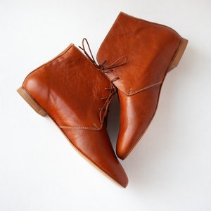 Cognac Brown Leather Ankle Boots, Light Tan Ankle Booties, Short Boots - LEA