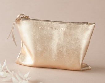 Sun Gold Bridal Leather Purse, Bridesmaids gift, Wedding accessory, Small Cosmetic Bag ... Sun Gold