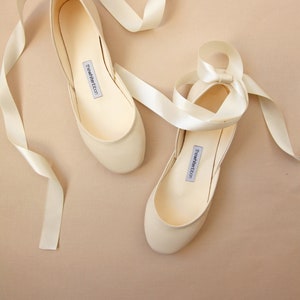 Ivory Bridal Shoes, Wedding Shoes with Lace Up Satin RibbonsLuna in Ivory image 1