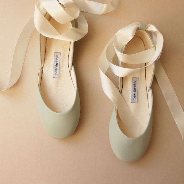 Pastel Mint Ballerinas, Brautschuhe mit Riemchen, Pastel Mint... versandfertig