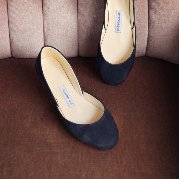 Navy Blue ballet flats, something blue wedding shoes, dark blue ballerina shoes, nubuck leather shoes - THEA