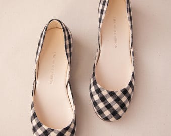Gingham Black and White Ballet Flats・Thea in Black Patterned
