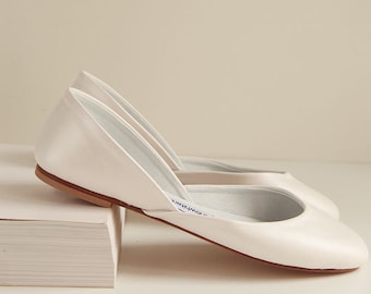 Pearl Ivory Wedding ballet flats, ivory bridal shoes, low heel shoes for brides - THEA