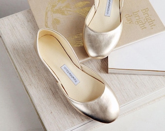 Gold Bridal Shoes, Ballet Flats, Low Heel Wedding Flats・Thea in Gold