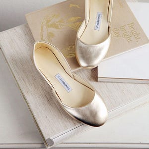 Gold Ballet Flats, Bridal Dance Shoes, Low Heel Wedding Flats・Thea in Gold