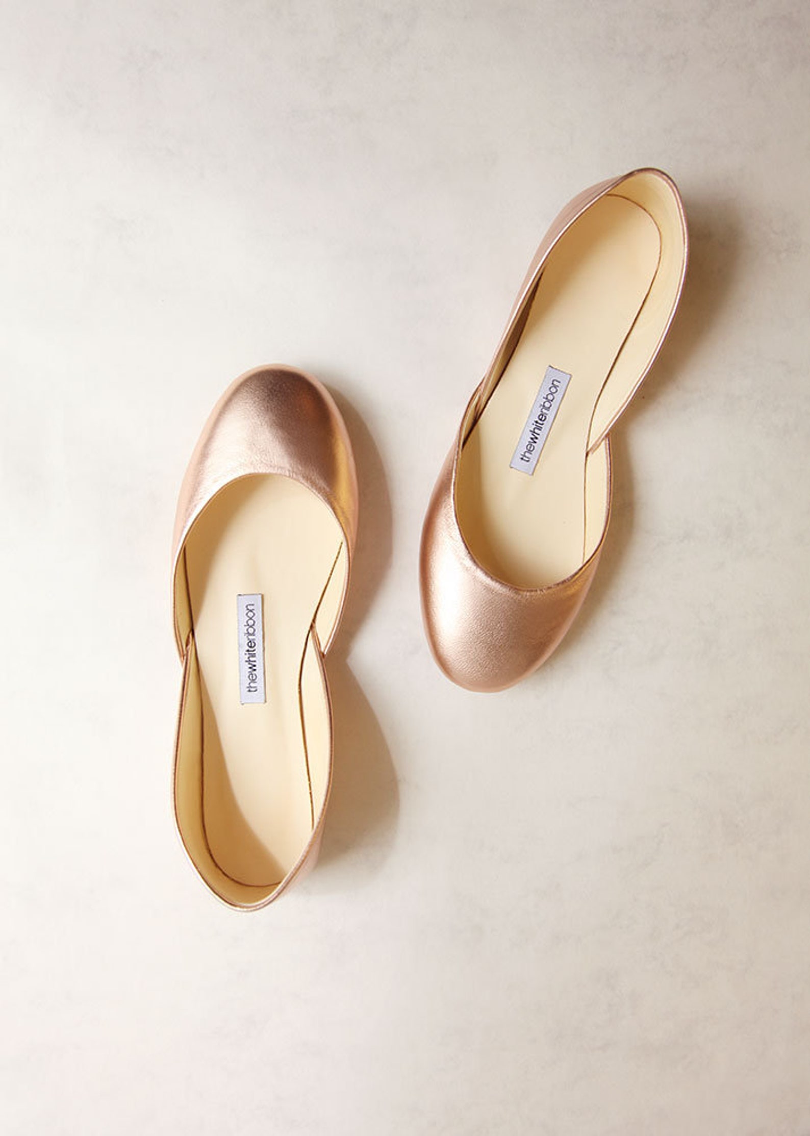 metallic rose gold ballet flats | bridal wedding shoes | pointe style shoes | classic model | standard width | rose gold | ready metallic rose gold ballet flats | bridal wedding shoes | pointe style shoes | classic model | standard width | rose gold | ready