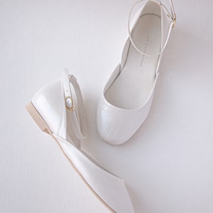 Ivory Wedding Ballet Flats, Shoes for Brides, Bridal Mary Janes with Satin Ribbons & Ankle AtrapsLuna in Pearl Ivory image 9