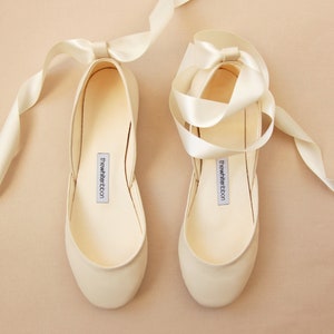 Ivory Bridal Shoes, Wedding Shoes with Lace Up Satin RibbonsLuna in Ivory image 3