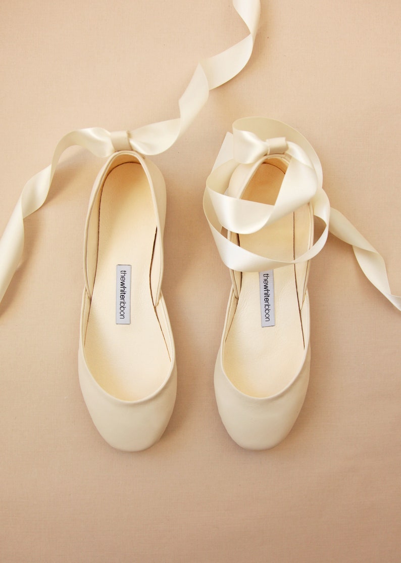 Ivory Bridal Shoes, Wedding Shoes with Lace Up Satin RibbonsLuna in Ivory image 3