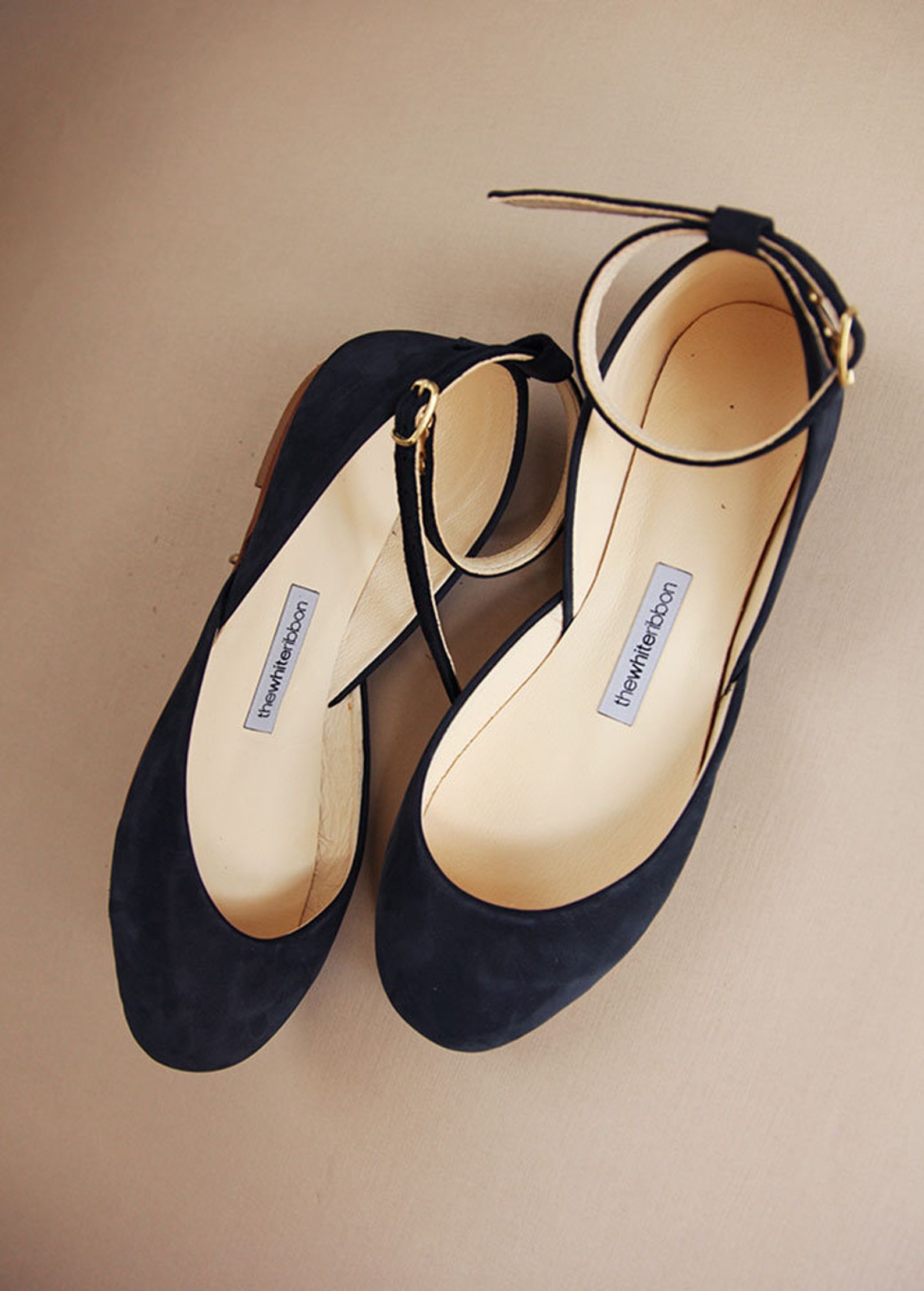 the navy blue wedding ballet flats | bridal shoes with satin ribbons | pointe style shoes ... navy nubuck ... ready to ship