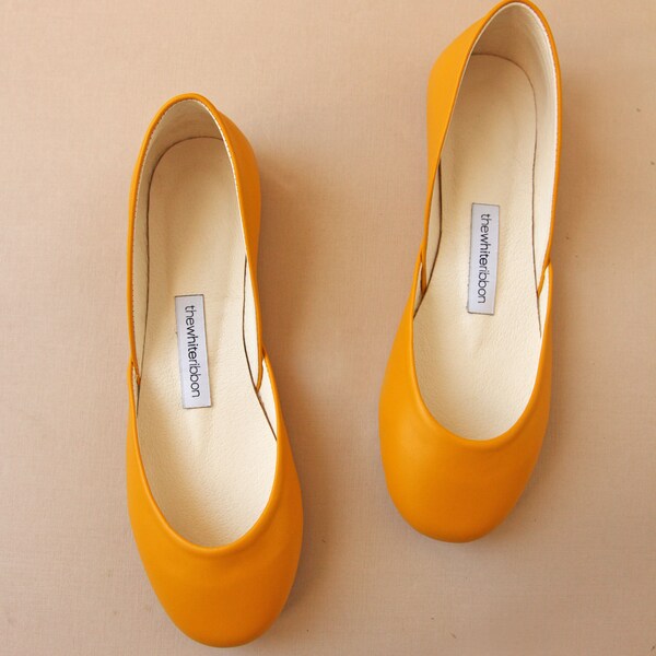 Yellow Ballet Flats, ballerina shoes, flat leather shoes, yellow shoes・Thea in Honey Yellow