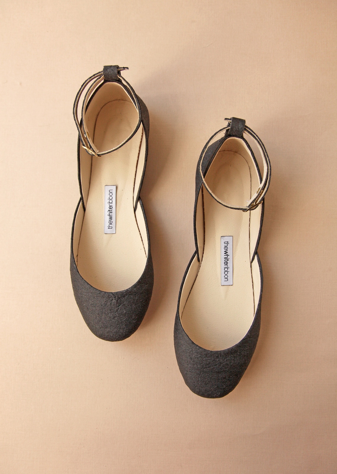 VEGAN Leather Black Ballet Flats With Ankle Straps Etsy