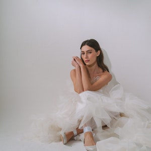 Ivory Wedding Ballet Flats, Shoes for Brides, Bridal Mary Janes with Satin Ribbons & Ankle AtrapsLuna in Pearl Ivory image 3