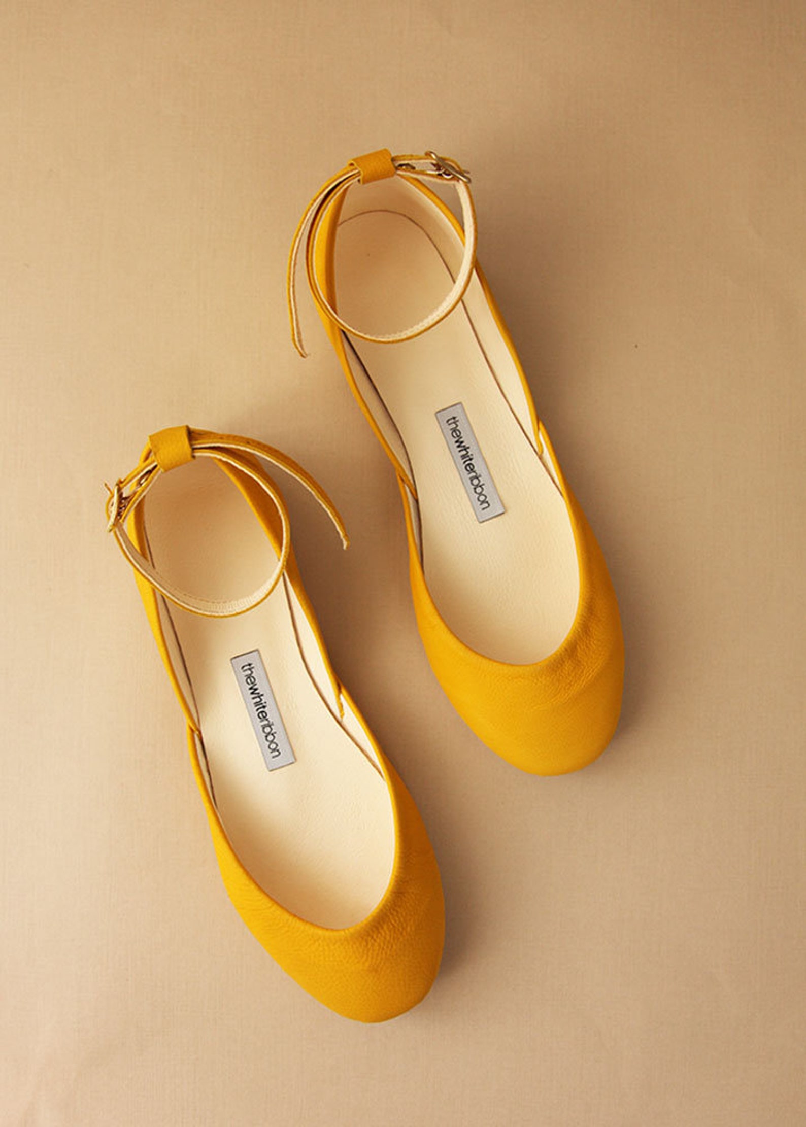 yellow nubuck ballet flats with leather ankle ribbons | classic model | standard width | honey yellow mary janes