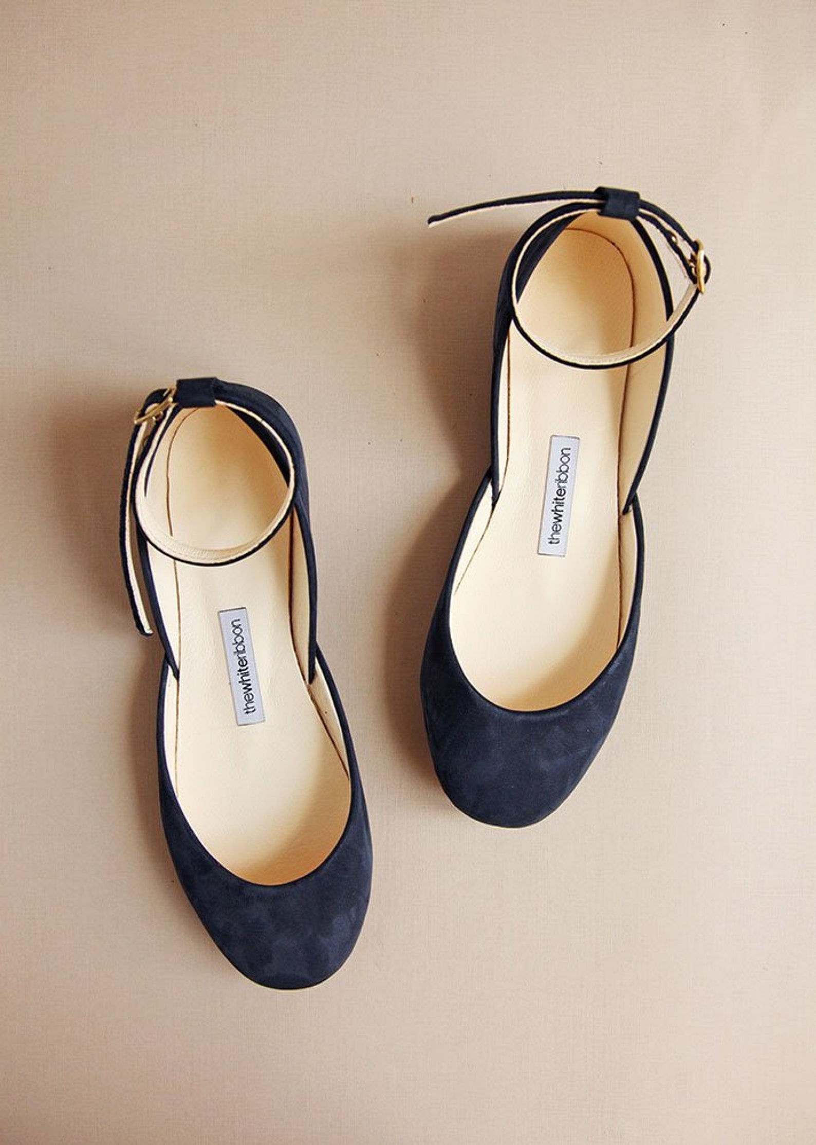 the navy blue wedding ballet flats | bridal shoes with satin ribbons | pointe style shoes ... navy nubuck ... ready to ship