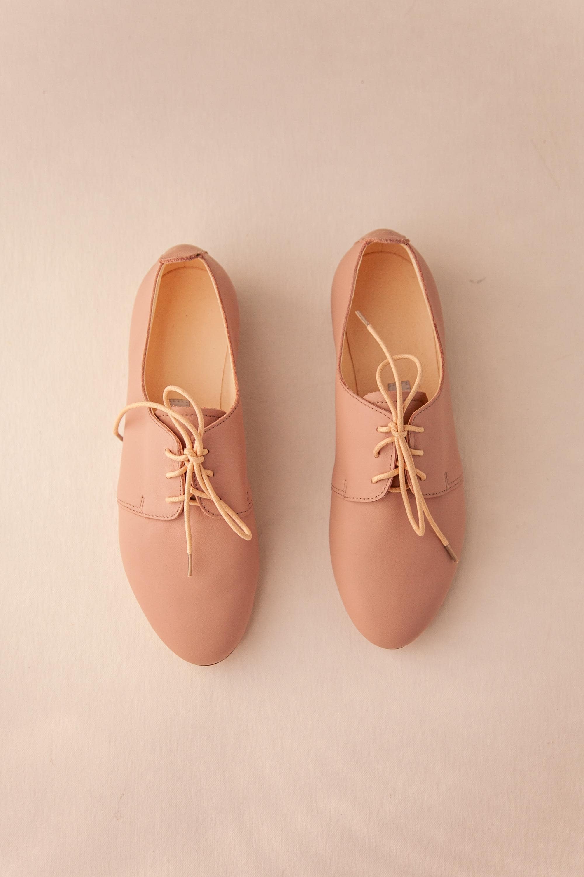 Leather Oxford Shoes, Derby Flats in Nude - Amira - Etsy Norway