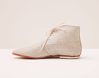 Handmade Leather Ankle Boots | High Fashion Casual Day Shoes | Ankle Height Booties | Silver Dotti | Last Pair size 37 | Ready to Ship