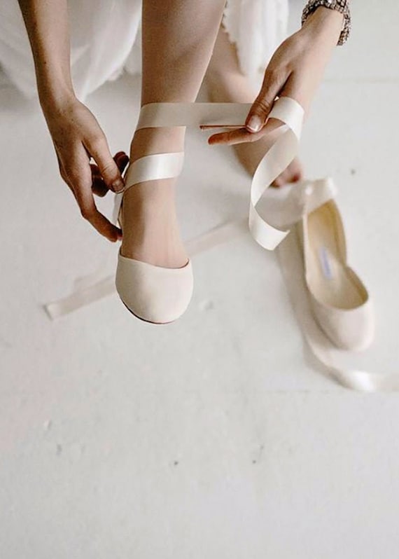 Light Ivory Wedding Flats Bridal Ivory Shoes Lace up Ballet - Etsy