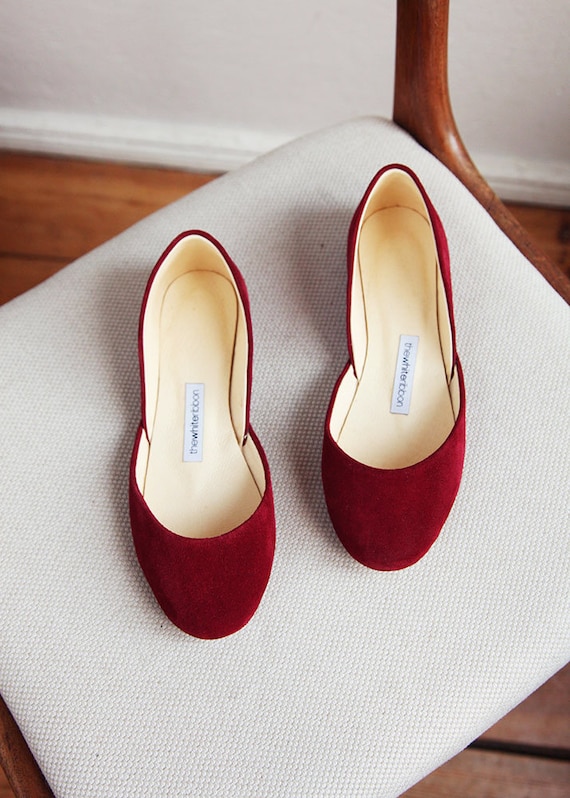 Red Nubuck Ballet Flats Red Low Heel Shoes Red -