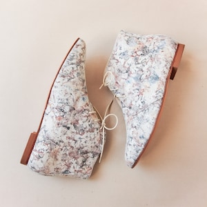 Soft Silvery Blue Leather Ankle Boots, Low Heel Ankle Booties, Short Boots・Lea in Impressionist