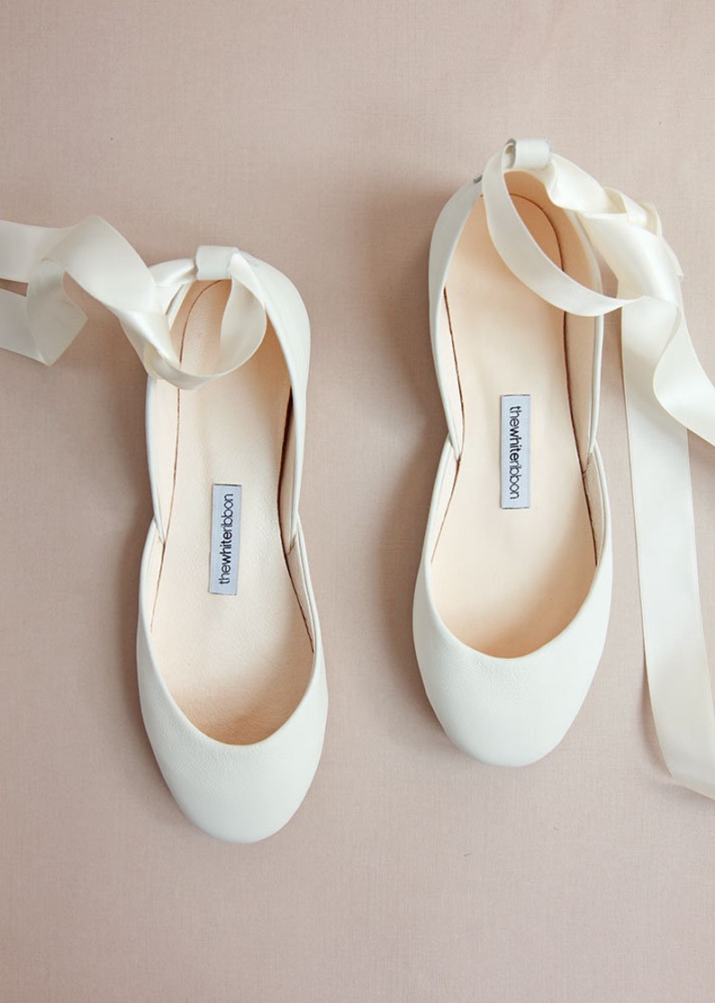 Ivory Wedding Shoes, Bridal Ballet Flats, Summer Wedding Shoe Flats, Bride Mary Janes with Ribbons & Ankle StrapsLuna in Light Ivory zdjęcie 3