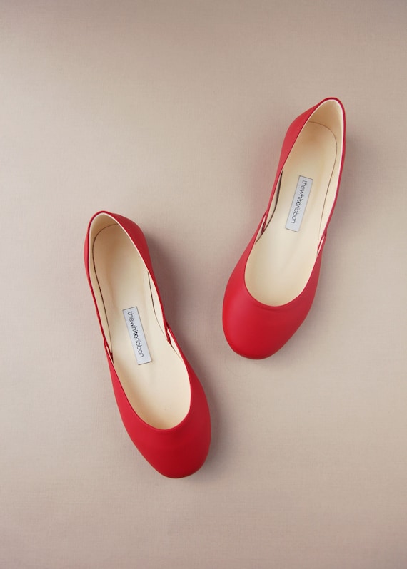 Ruby Red Ballet Flats Red Shoes Ballerina Style Shoes Round -