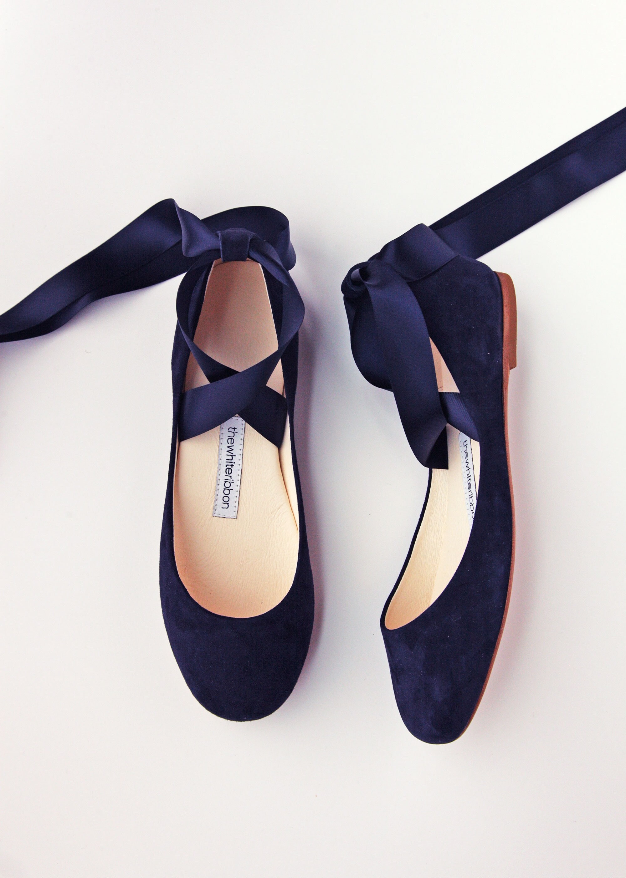 Handmade Navy Nubuck Ballet Flats: Ribbon Tie Leather Shoes - Etsy