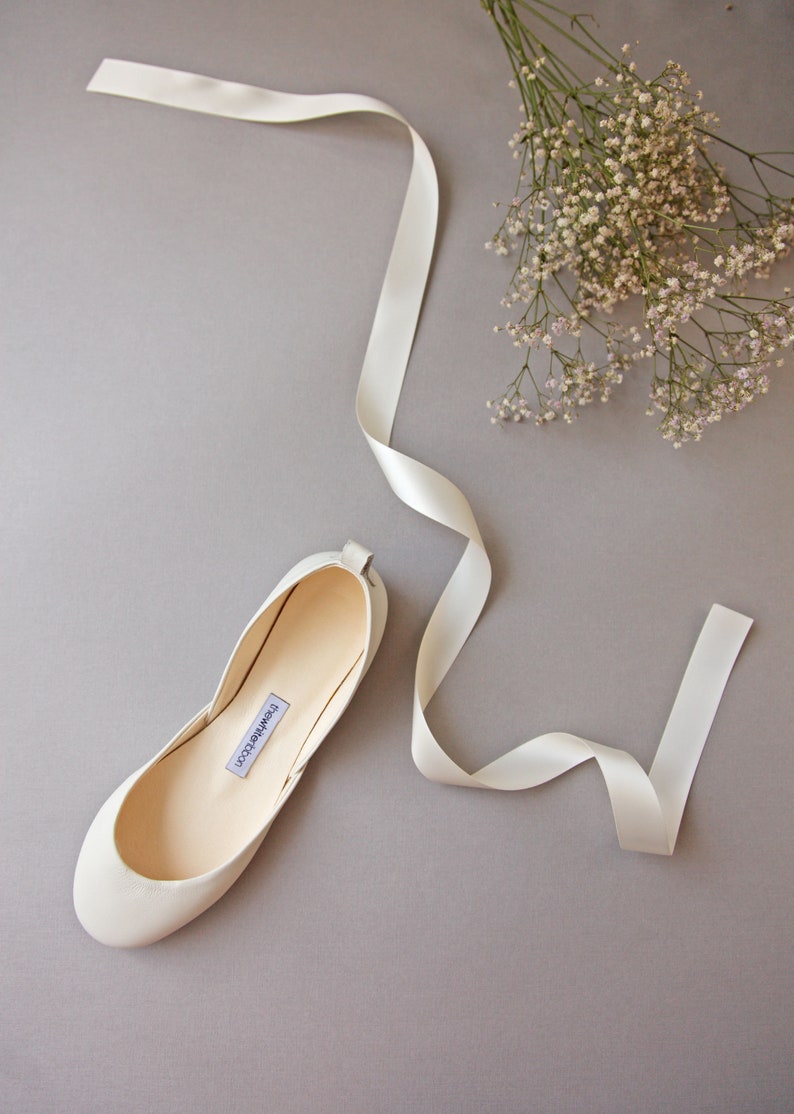 Ivory Bridal Shoes, Wedding Shoes with Lace Up Satin RibbonsLuna in Ivory image 6