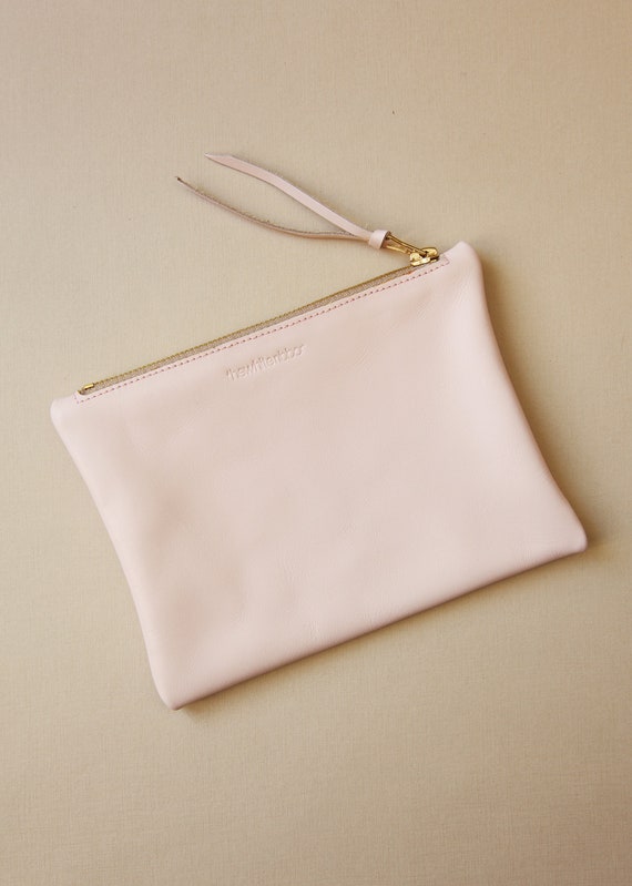 Blush Leather Wedding Clutch Gift for a Friend Mother s Gift Cosmetic Purse Noa in Blush