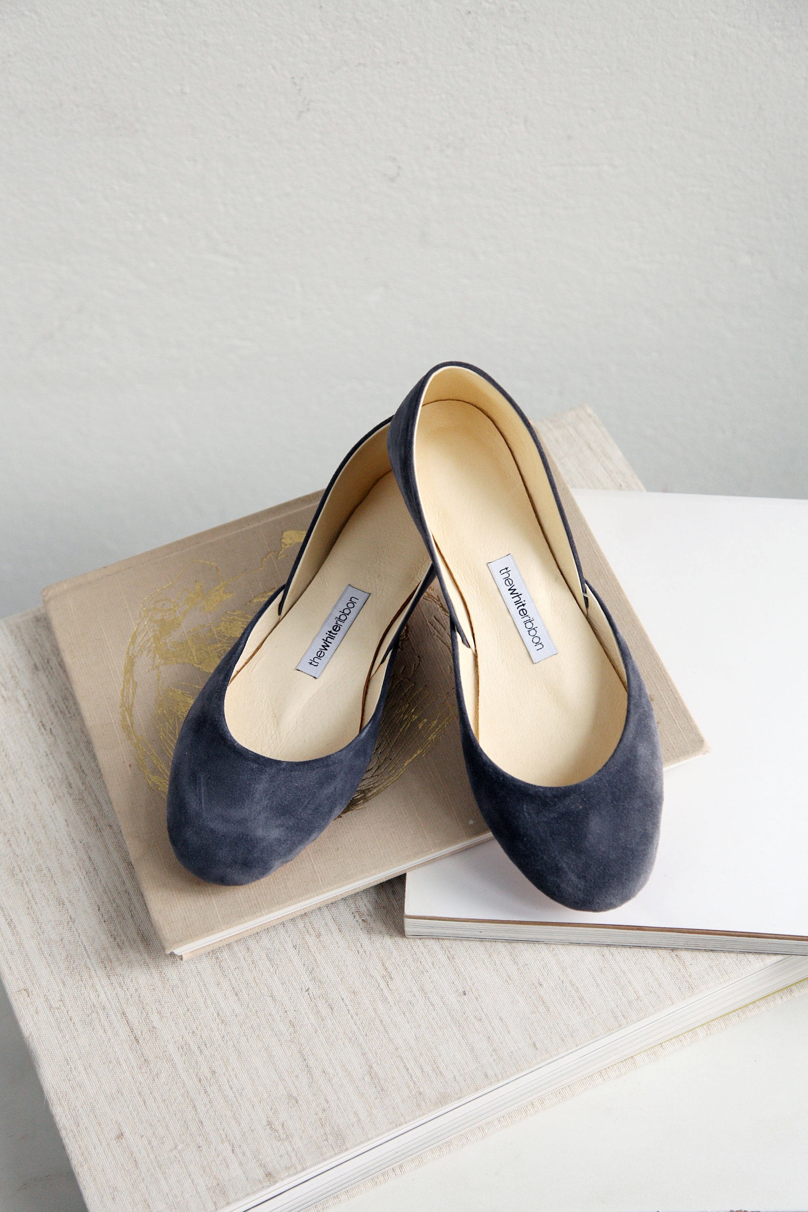 the suede ballet flats in smokey gray | pointe style shoes | classic model | standard width | smokey grey | ready to ship