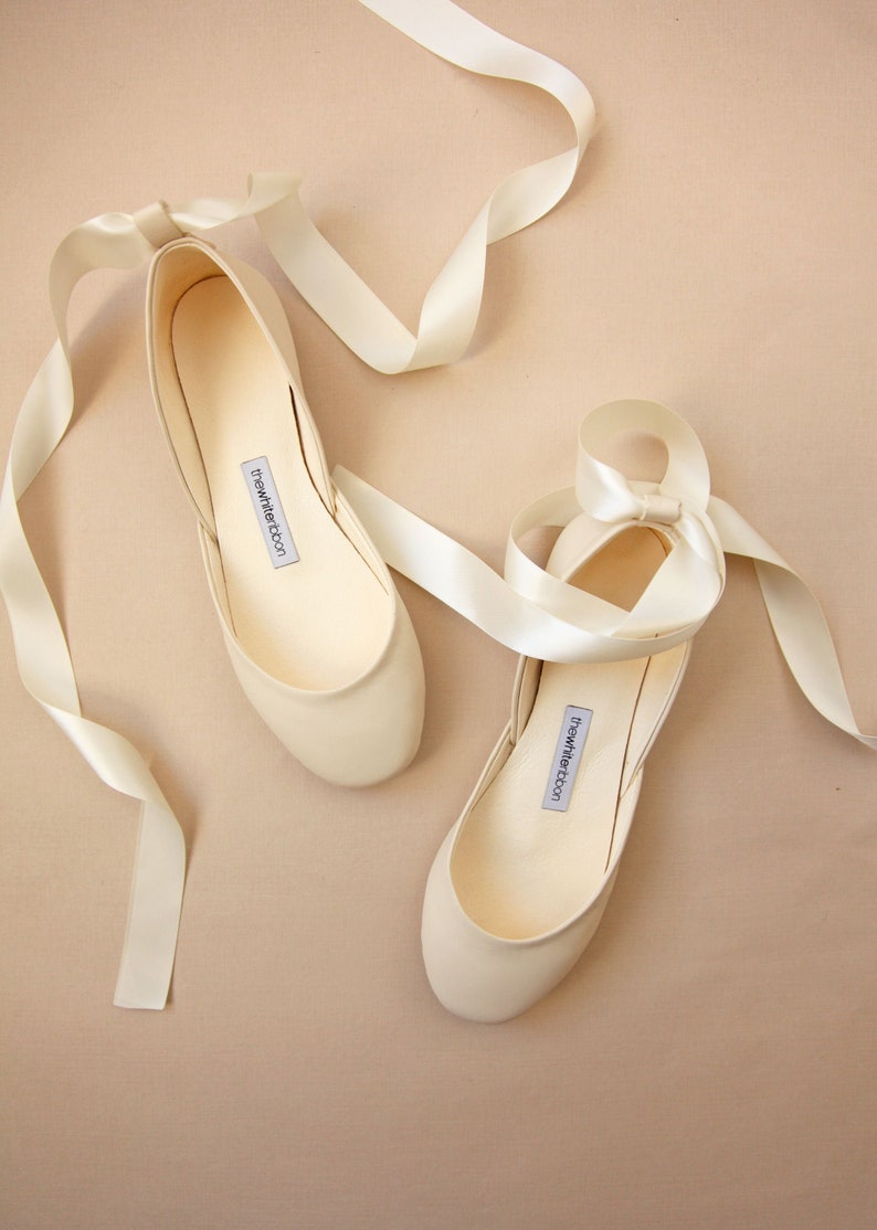 Ivory Bridal Shoes, Wedding Shoes with Lace Up Satin RibbonsLuna in Ivory image 1