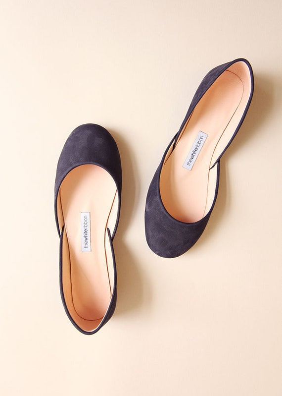 The Navy Blue Nubuck Ballet Flats Pointe Style Shoes