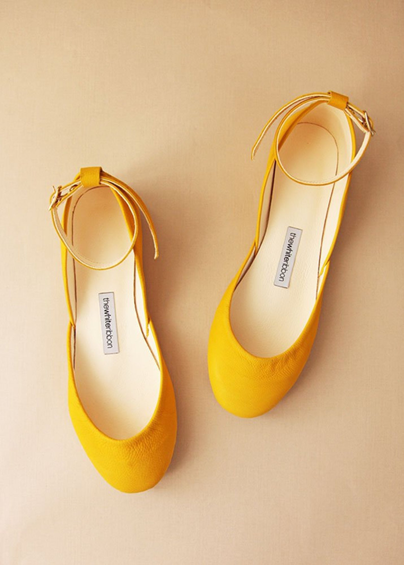 yellow nubuck ballet flats with leather ankle ribbons | classic model | standard width | honey yellow mary janes