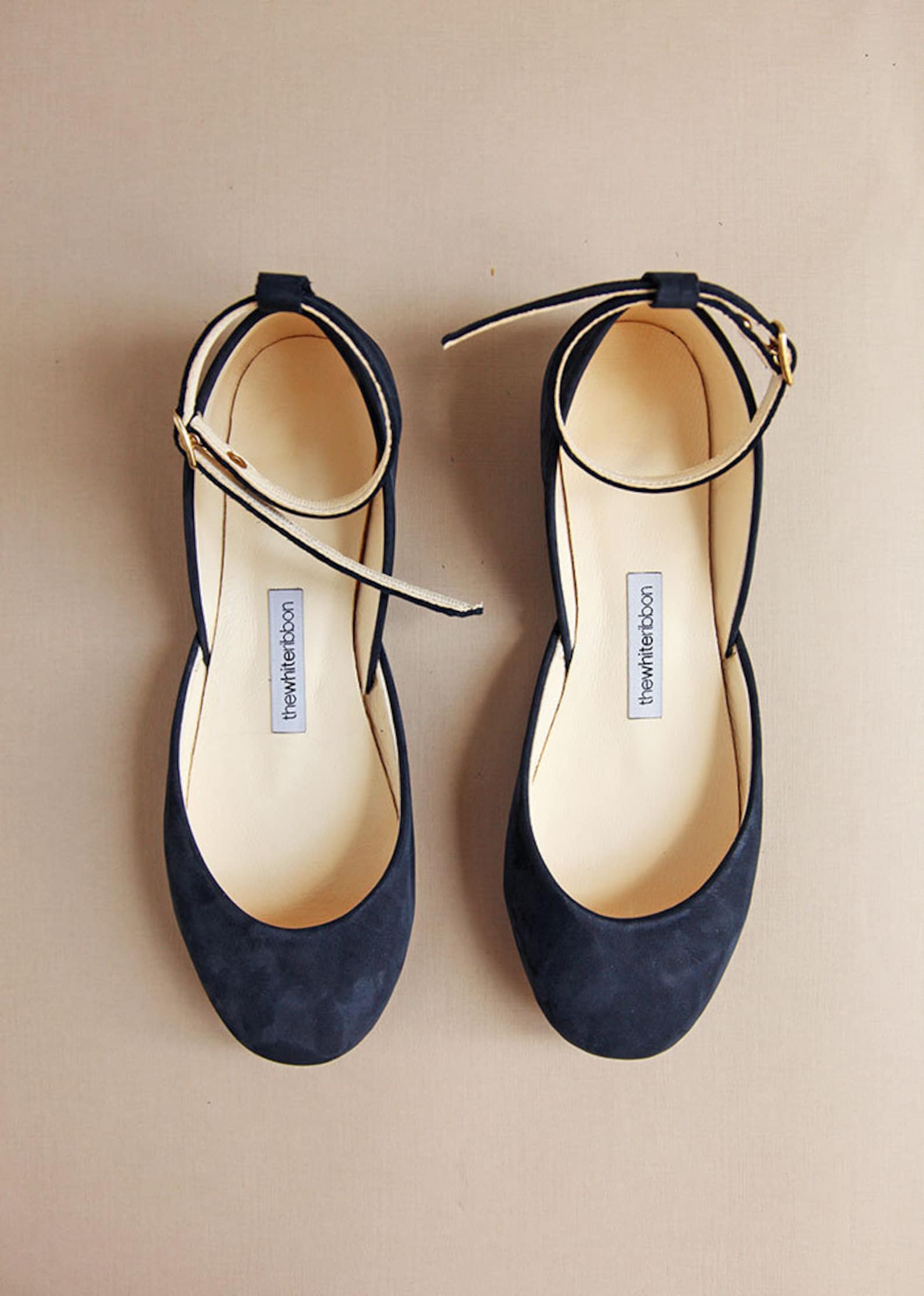 the navy blue wedding ballet flats | bridal shoes with satin ribbons | pointe style shoes ... navy nubuck ... ready to ship