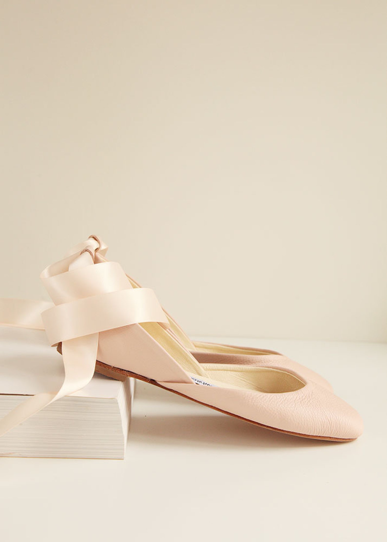 the nude blush wedding ballet flats | bridal leather shoes with satin ribbons | nude with satin ribbons | ready to ship