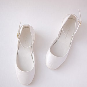 Ivory Wedding Ballet Flats, Shoes for Brides, Bridal Mary Janes with Satin Ribbons & Ankle AtrapsLuna in Pearl Ivory image 8