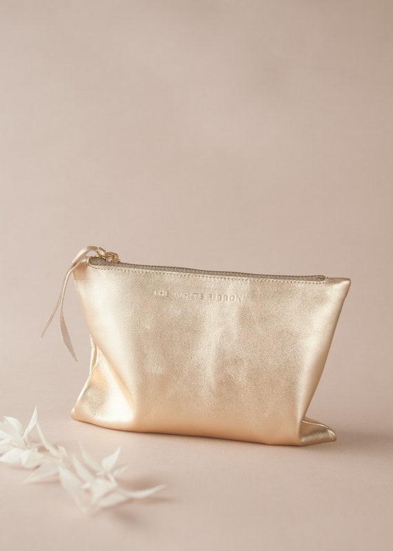 Gold Leather Purse Gift for Mom Wedding Accessory Small Cosmetic Bag Noa in Sun Gold