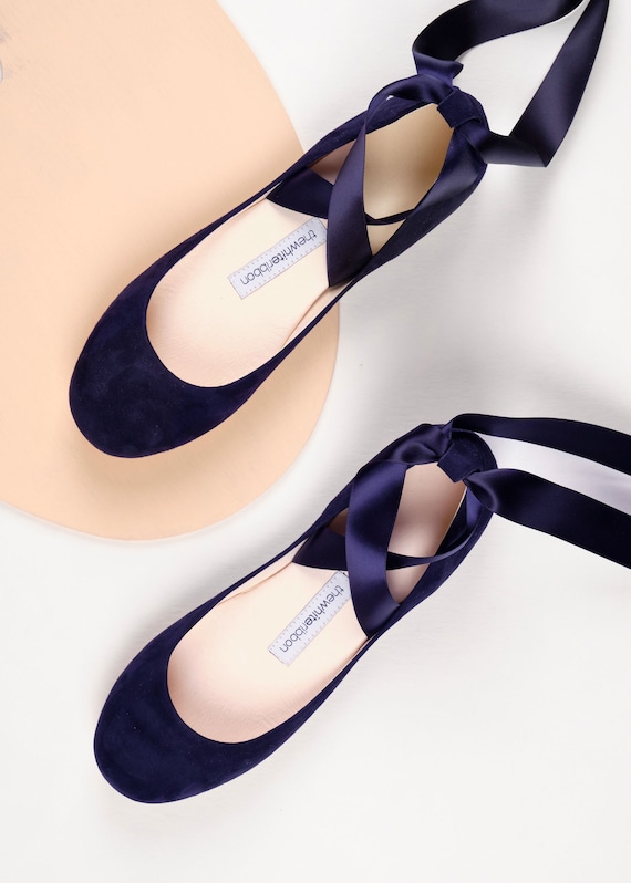 Parametre deadlock Mus Navy Blue Ballet Flats With Lace up Ribbons My Something Blue - Etsy