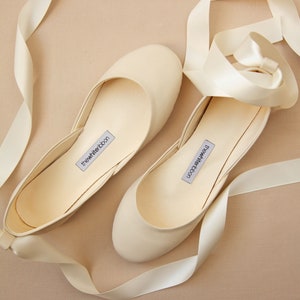 Ivory Bridal Shoes, Wedding Shoes with Lace Up Satin RibbonsLuna in Ivory image 2