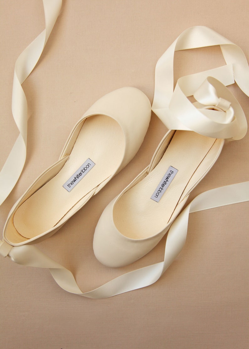 Ivory Bridal Shoes, Wedding Shoes with Lace Up Satin RibbonsLuna in Ivory image 2